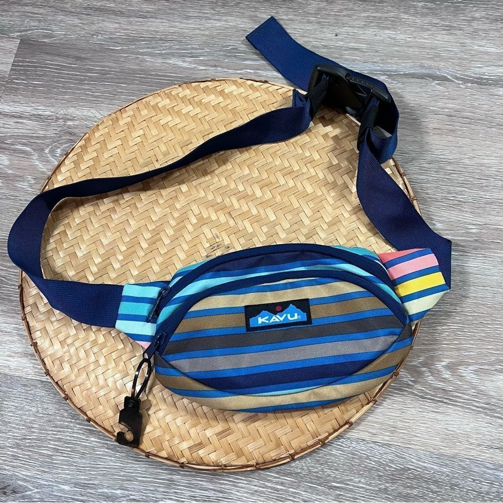 Kavu Blue and Brown Striped Crossbody Bag